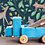 Papier peint intissé Lalala Lutece mat et satiné enfant, animaux bleu foncé, vert, ocre l.1005 x l.53 cm