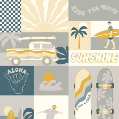 Papier peint intissé Les aventures surf jaune et gris L.1005 x l.53cm Lutèce