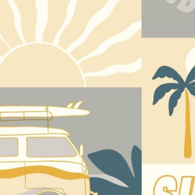 Papier peint intissé Les aventures surf jaune et gris L.1005 x l.53cm Lutèce