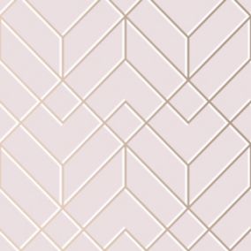 Papier peint intissé Losanges filaires L.1005 x l.52cm rose