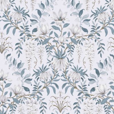 Papier peint intissé Parterre imprimé fleurs bleu, gris L.1000 x l.52cm Laura Ashley