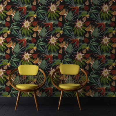 Papier peint Intissé Perroquet L.1005 x l.52cm noir