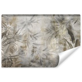 Papier Peint Intisse Photo Pour Chambre BETON Feuilles Exotiques 180cm x 120cm