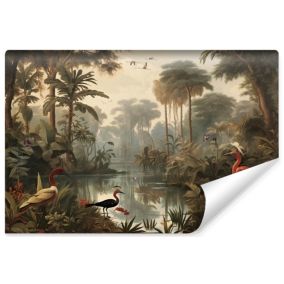 Papier Peint Intisse Photo Pour Salon FORET Plantes Oiseaux Retro 270cm x 180cm