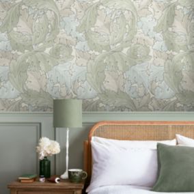 Papier peint intissé Sage & duck egg imprimé fleurs vert L.1000 x l.52cm William Morris