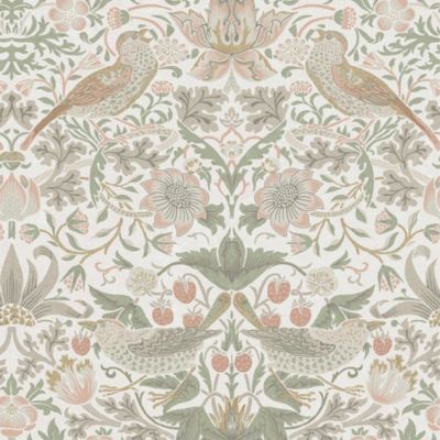 Papier peint intissé Sage strawberry rose L.1000 x l.52cm William Morris