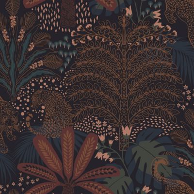 Papier peint intissé Savannah fauna imprimé végétal marron, bleu L.1000 x l.52cm Envy