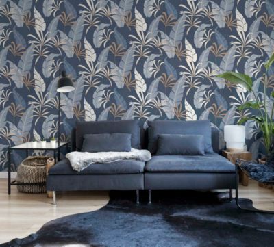 Papier peint intissé Selago Arthouse feuilles bleu