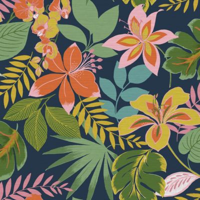 Papier peint intissé So exotic night imprimé fleurs tropicales rose, vert, bleu L.1000 x l.52cm Envy