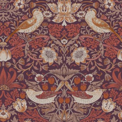 Papier peint intissé Strawberry plum orange, violet L.1000 x l.52cm William Morris