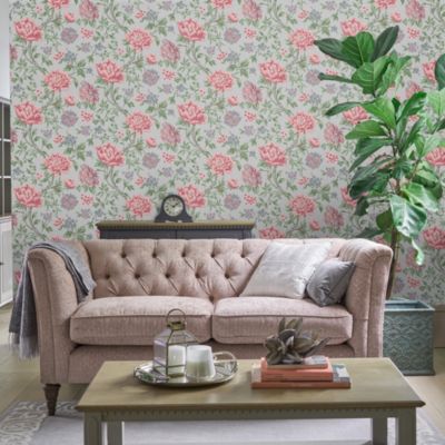 Papier peint intissé Tapestry floral imprimé fleurs et branchages gris L.1000 x l.52cm Laura Ashley