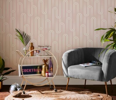 Papier peint intissé Ups N downs peach imprimé design graphique rose L.1000 x l.52cm Envy