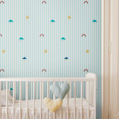 Papier peint intissé Weather icons imprimé nuages multicouleurs L.1000 x l.52cm Joules