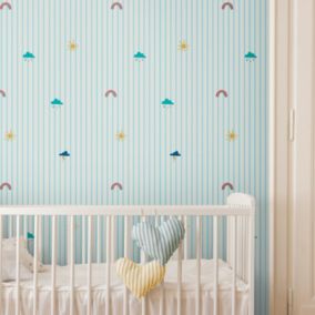 Papier peint intissé Weather icons imprimé nuages multicouleurs L.1000 x l.52cm Joules