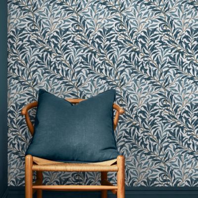 Papier peint intissé Willow imprimé feuillage bleu L.1000 x l.52cm William Morris