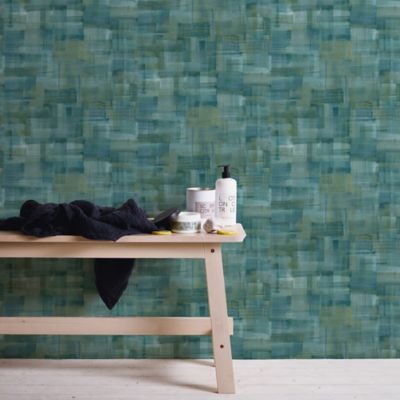 Papier peint Kiruna vinyle intissé effet toile bleu canard