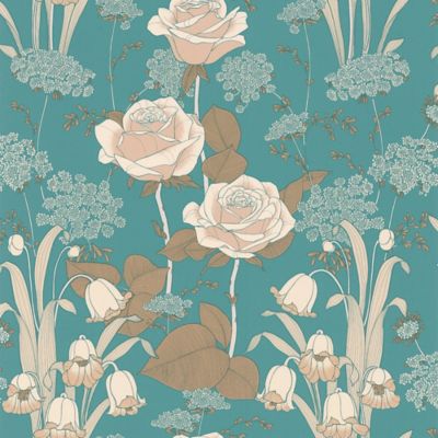 Papier Peint Melody Vinyle Intissé Fleur Art Nouveau Turquoise | Castorama