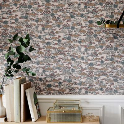Papier peint Melody vinyle intissé motifs style liberty rose et vert