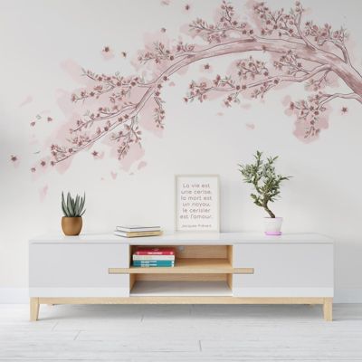 Papier Peint Panoramique Arbre Japonais Rose - 99DECO - L336xH270cm