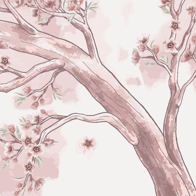 Papier Peint Panoramique Arbre Japonais Rose - 99DECO - L336xH270cm