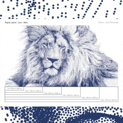 Papier peint panoramique avec visage de lion bleu - 340x260 cm (l x h)