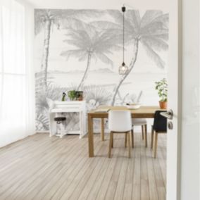 Papier peint panoramique Echappée Tropicale Gris 300x250cm