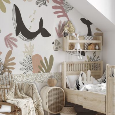 Papier peint panoramique enfant Baleines, Beige 150 x 250cm