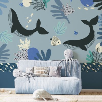 Lot 3 Affiches Animaux Mer Poster Bleu Enfant - Hippocampes Baleines Tortue, Décoration Murale Chambre Bébé 30x40cm