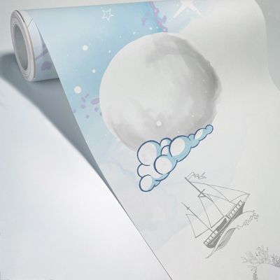 Papier Peint Panoramique Enfant Bleu - 99DECO - L336xH270cm