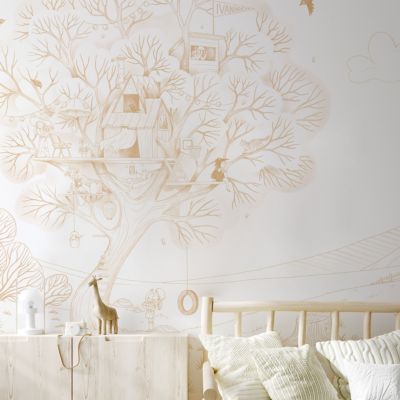 Papier peint panoramique enfant Cabane en plein air, Beige 450 x 250cm