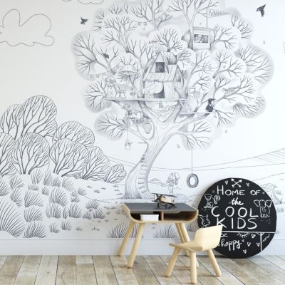 Papier peint panoramique enfant Cabane en plein air, Gris foncé 150 x 250cm