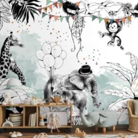 Papier peint panoramique enfant Cirque de la jungle Couleurs 170x250cm