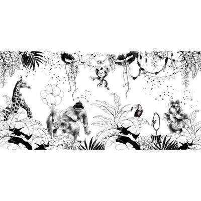 Papier peint panoramique enfant Cirque de la jungle Noir et blanc 170x250cm