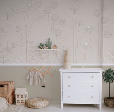 Papier peint panoramique enfant Mélodie des plantes, Beige 150 x 250cm