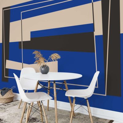 Papier peint panoramique et design illustant une oeuvre contemoraine bleu - 85x260 cm (l x h)
