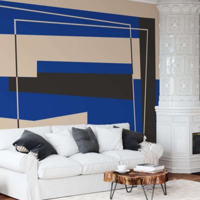 Papier peint panoramique et design illustant une oeuvre contemoraine bleu - 85x260 cm (l x h)