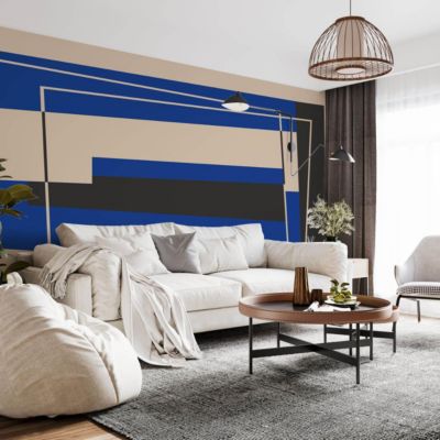 Papier peint panoramique et design illustant une oeuvre contemoraine bleu - 85x260 cm (l x h)