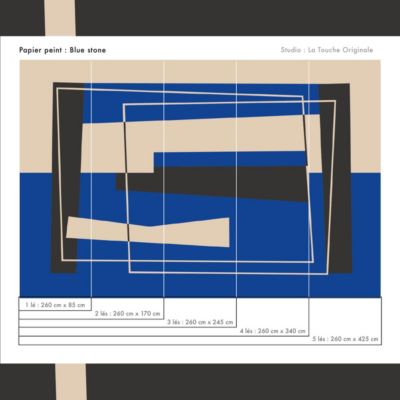 Papier peint panoramique et design illustant une oeuvre contemoraine bleu - 85x260 cm (l x h)