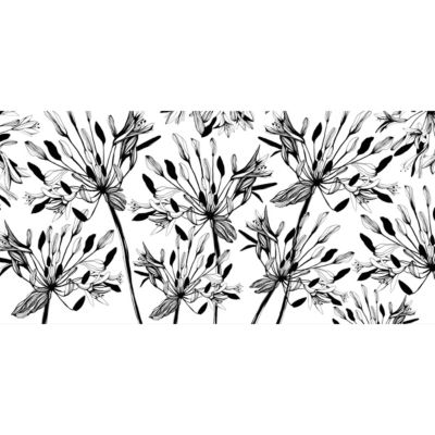 Papier peint panoramique Fleur graphique Noir et blanc 170x250cm