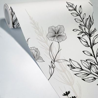 Papier Peint Panoramique Floral Noir - 99DECO - L336xH270cm