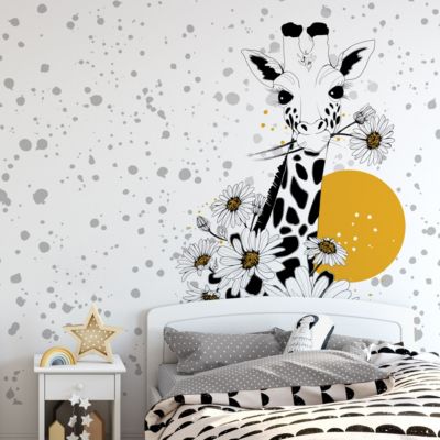 Papier peint panoramique Girafe et fleur, Noir 525 x 250cm