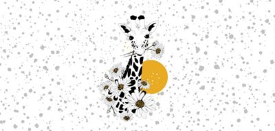 Papier peint panoramique Girafe et fleur, Noir 525 x 250cm