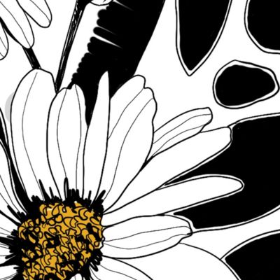 Papier peint panoramique Girafe et fleur, Noir 525 x 250cm