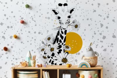 Papier peint panoramique Girafe et fleur, Noir 525 x 250cm