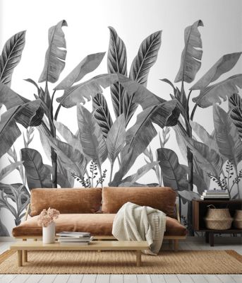 Papier peint panoramique Grandeco palmes noir et blanc L.280 x l.159 cm
