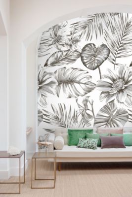 Papier peint panoramique Grandeco wild lillies noir et blanc L.280 x l.159 cm
