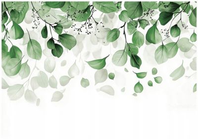 Papier Peint Panoramique Intissé Blanc Vert Feuilles 400x280 cm - Colle Inclus - Moderne XXL Papier Peint por Chambre Salon