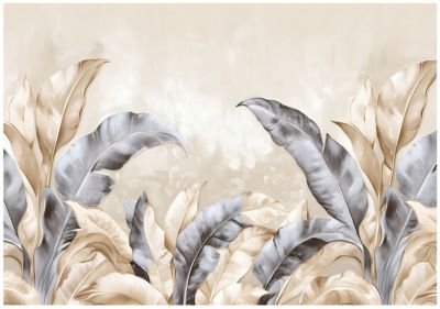 Papier Peint Panoramique Intissé Feuilles Beige 350x250 cm - Colle Inclus - Moderne XXL Papier Peint por Chambre Salon