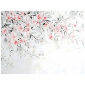 Papier Peint Panoramique Intissé Feuilles Fleurs 350x250 cm - Colle Inclus - Chambre et Salon - Moderne Papier Peint