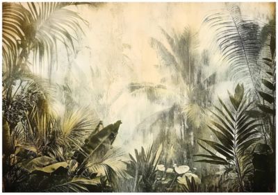 Papier Peint Panoramique Intissé Feuilles Vintage 350x250 cm - Colle Inclus - XXL Papier Peint por Chambre Salon